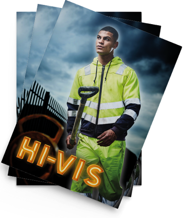 Kataloge von Hi-Vis 2023 mit "high visibility" Kleidung wie Arbeitsjacken und Arbeitswesten